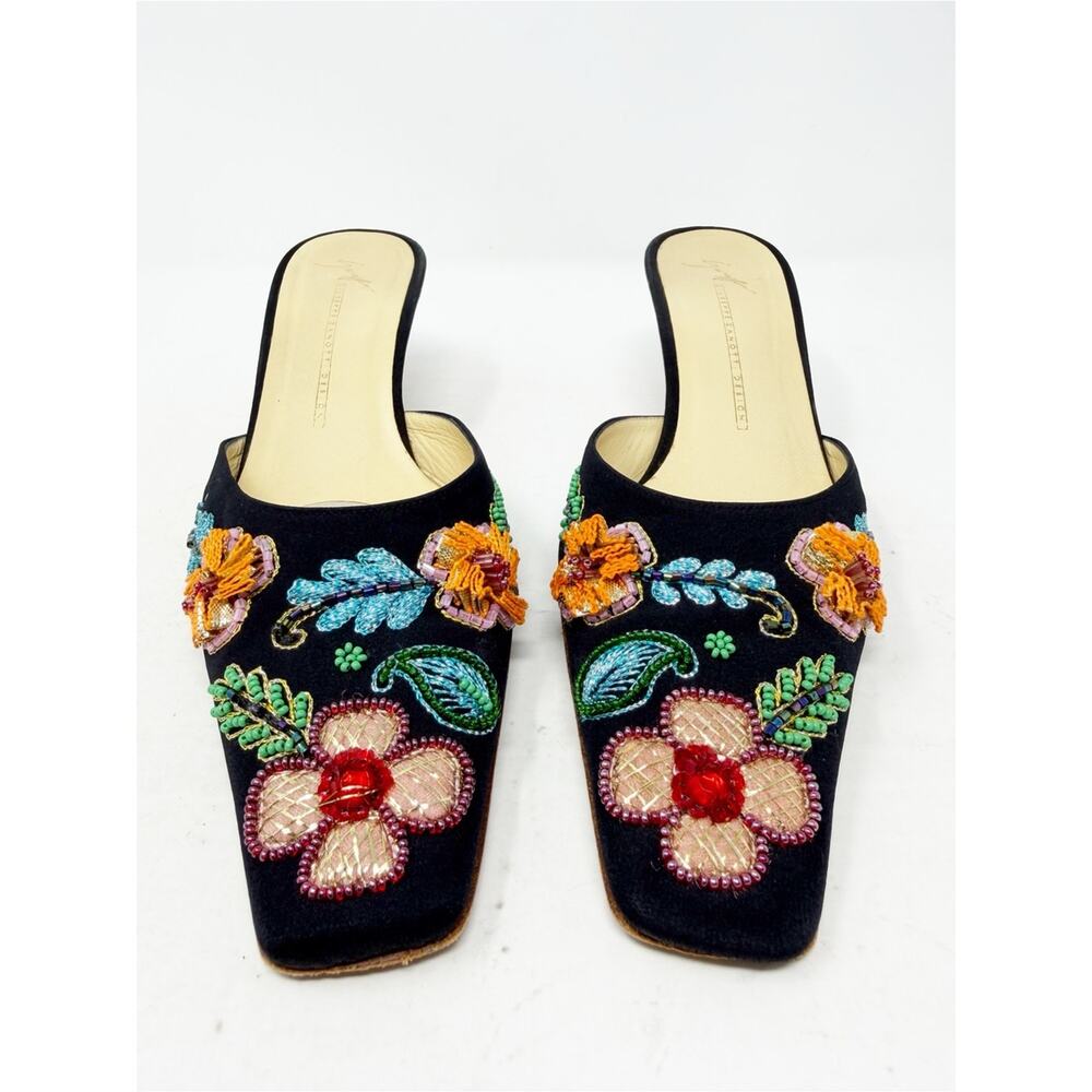 Giuseppe Zanotti Vintage Floral Beaded Satin Mule Kitten Heels Womens Size EU 38 - Picture 3 of 9